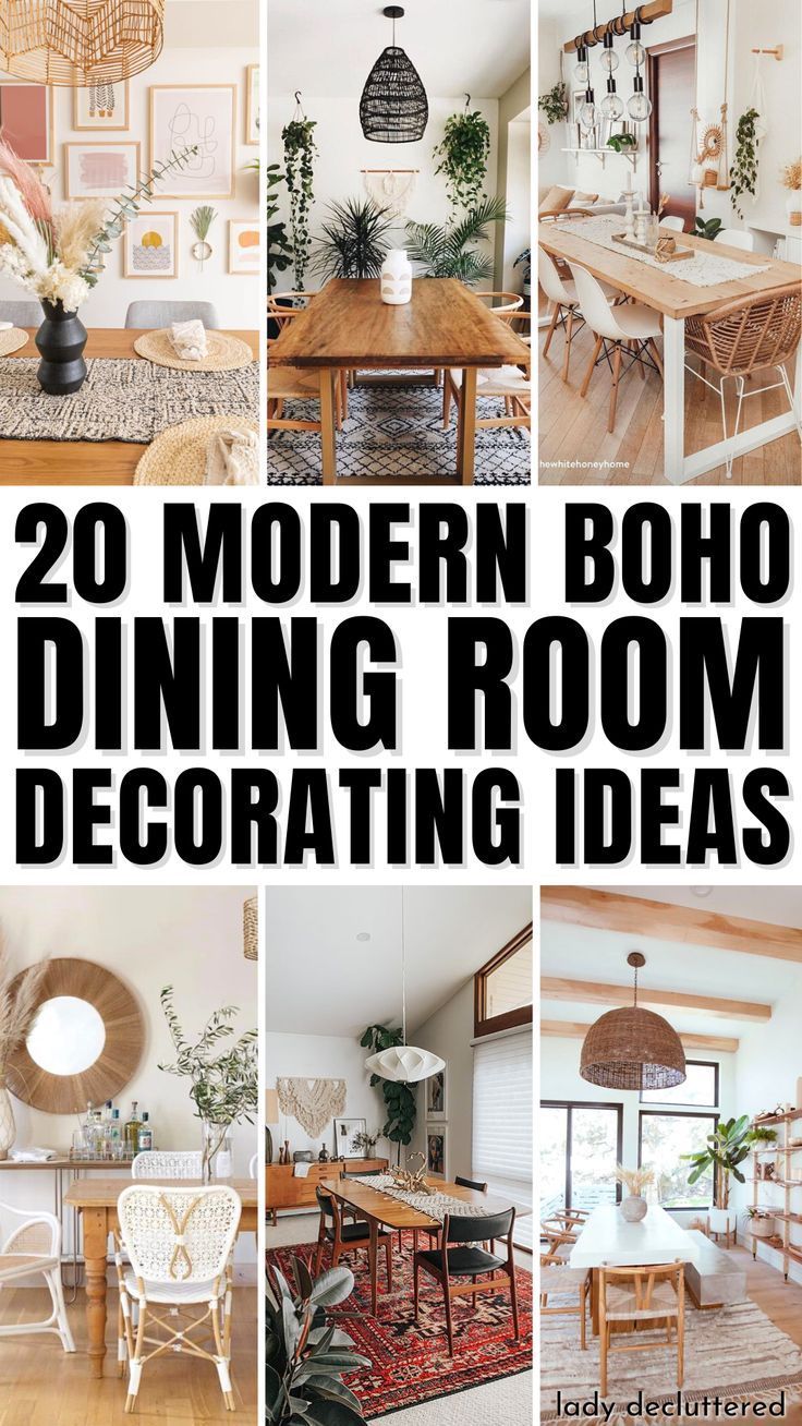 20 modern boho dining room decorating ideas - cover image with text overlay