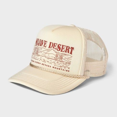 Mojave Desert Trucker Hat - Mighty Fine Cream Casual Beige Trucker Hat For Spring, Spring Beach Trucker Hat In Beige, Spring Beach Beige Trucker Hat, Beige Trucker Hat For Spring Beach Outings, Beige Trucker Hat With Flat Brim, Beige Flat Brim Trucker Hat, Beige Adjustable Trucker Hat For Outdoor, Adjustable Beige Trucker Hat For Outdoor, Summer Beige Baseball Cap With Flat Brim