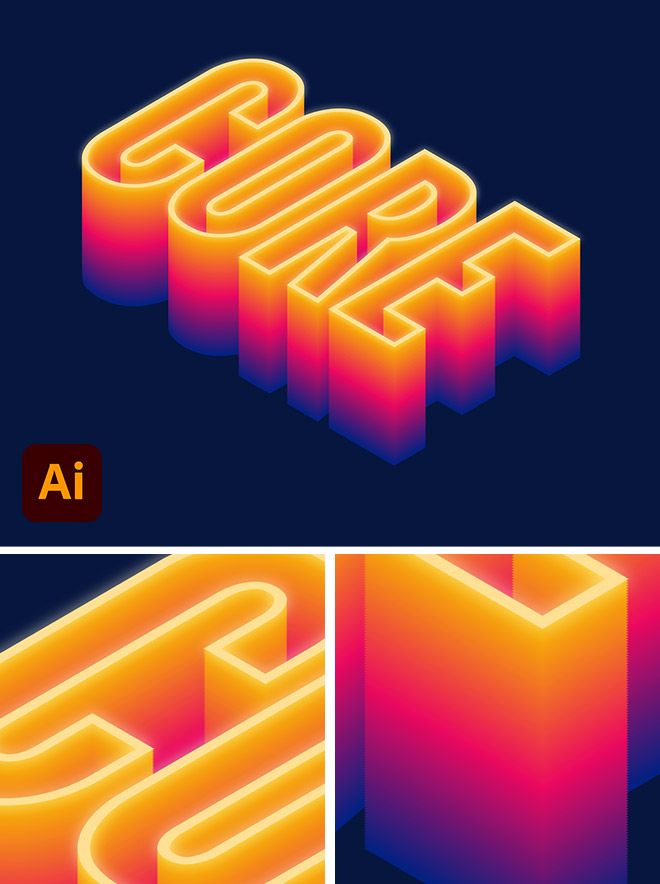 three different images of the same type of neon text, each with an orange and blue background