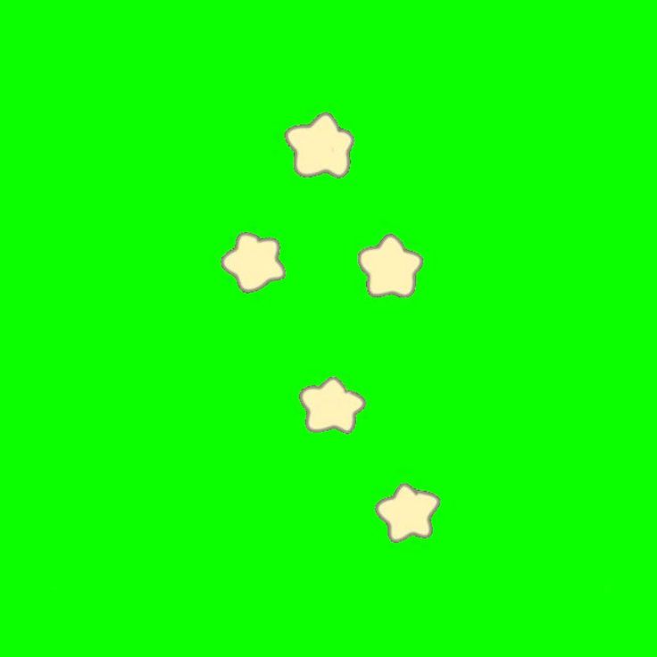 five white stars are flying in the air on a green screen, with space for text