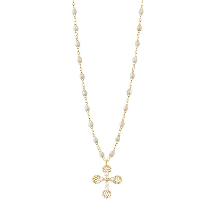 Gigi Clozeau - Lace Cross Diamond Necklace, Opal, Yellow Gold, 16.5 Luxury Pearl Necklace With Delicate Chain, Luxury Pearl Pendant Chain Necklace, Fine Jewelry Rose Gold Necklace With Pearl Pendant, Rose Gold Pearl Pendant Necklace In Fine Jewelry, Rose Gold Pearl Pendant Necklace Fine Jewelry, Luxury Rose Gold Pearl Chain Jewelry, Rose Gold Pearl Necklace With Pendant, Luxury Pearl Necklace With Adjustable Chain, Rose Gold Pendant Necklace With Pearl Charm