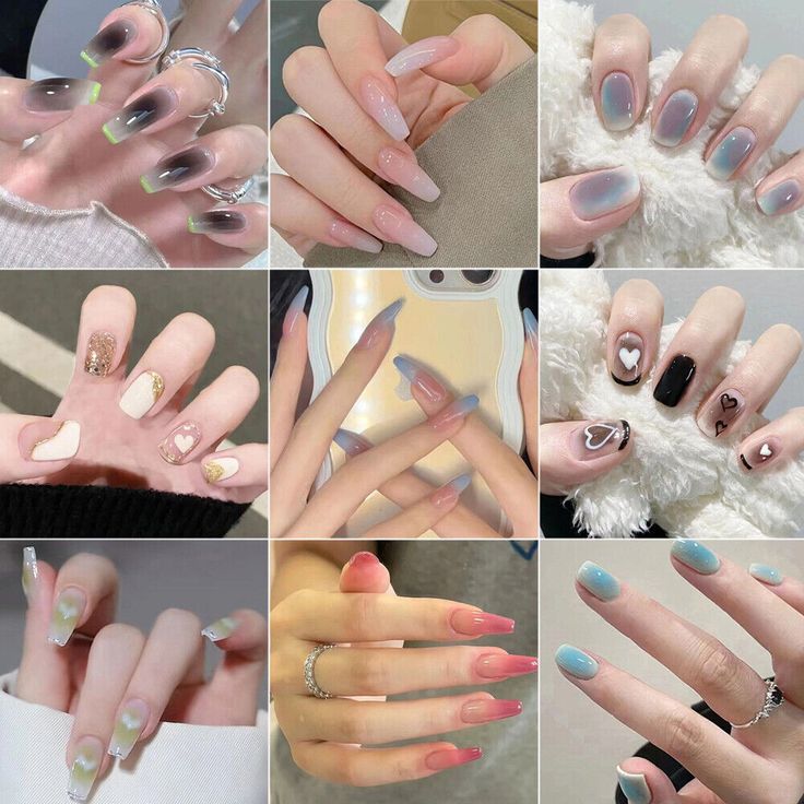 24Pcs Fake Nails with Designs Press on Full Cover Artificial Short False Nails - Long Design Nails, Square Manicure, Nail Short, Square Press On Nails, Nails Classy, Nails Press, Rainbow Cat, Nails French, Street Swag