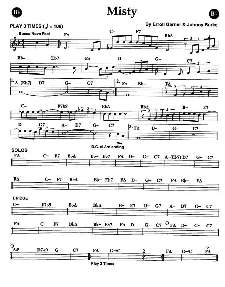 sheet music with the words misty on it