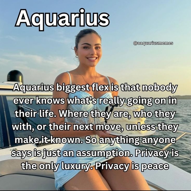 a woman sitting on top of a boat in the ocean with caption about aquarius