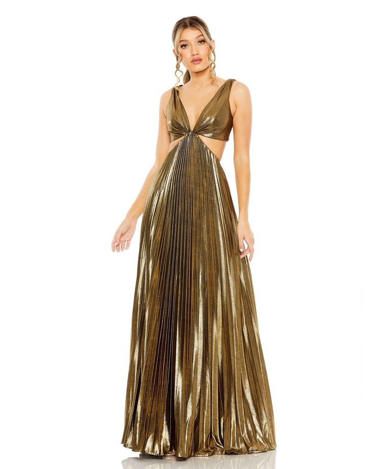 Pleated Metallic Cutout Gown - FINAL SALE Cutout Gown, Stunning Gowns, Metallic Fabric, Mac Duggal, Side Cuts, Cutout Dress, Gold Style, Special Occasion, Mac