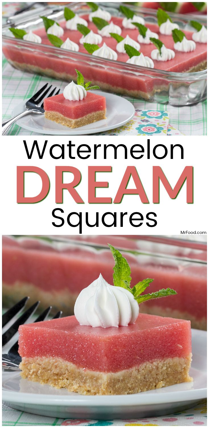 watermelon dream squares with whipped cream on top