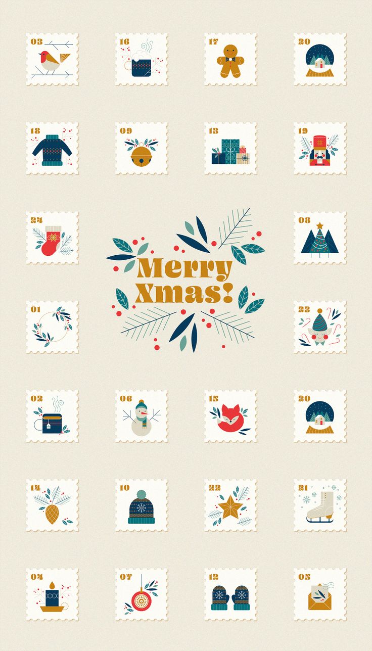 stamps with the words merry xmast written on them and decorated with christmas decorations