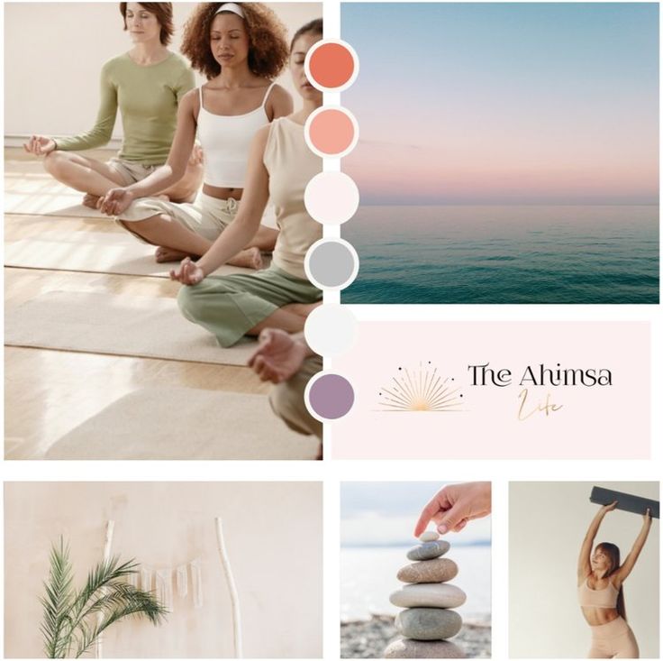 a collage of photos with women doing yoga and the words, the affirmsa