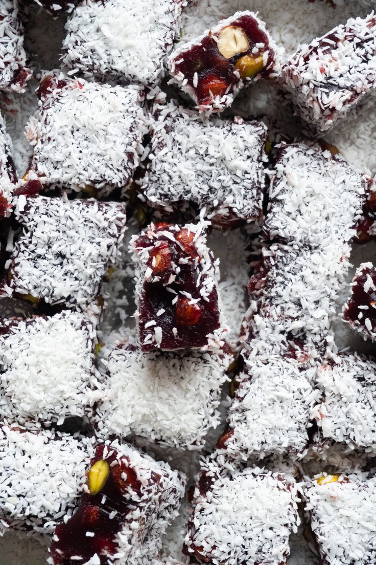 some desserts are covered with powdered sugar and cherries