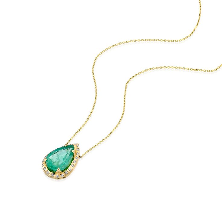 OOAK Pear Shaped Necklace - Emerald Experience true elegance with our one-of-a-kind Emerald necklace.A timeless addition to your jewelry collection. Adorned with a singular pear-shaped emerald, Its gentle green hue radiates an undeniable aura of beauty. Materials Description:- 14k Gold.- 5.05ct Pear-shaped Emerald.- 0.23ct VS diamonds.- Rough texture, high polish.- We are using only natural stones. Emerald: The stone of a mighty heart.With its remarkable, eye-catching deep color, Emerald became Elegant Green Pear-shaped Diamond Necklace, Pear-shaped Emerald Gemstone Necklace For Formal Occasions, Pear-shaped Emerald Gemstone Necklace For Formal Events, Luxury Pear-shaped Emerald Gemstone Necklace, Elegant Pear-shaped Emerald Necklace For Formal Occasions, Elegant Formal Pear-shaped Emerald Necklace, Luxury Teardrop Emerald Necklace With 17 Jewels, Pear-shaped Emerald Necklace For Formal Events, Drop Emerald Necklaces For Formal Occasions