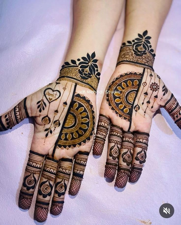 two hands with henna designs on them