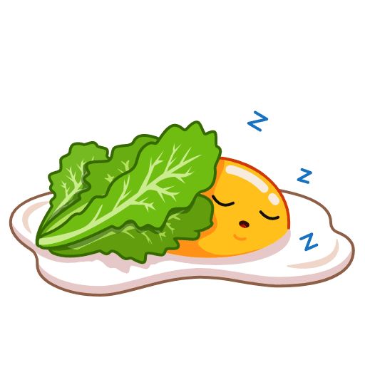 an egg and lettuce on a plate with sleeping face drawn in the middle