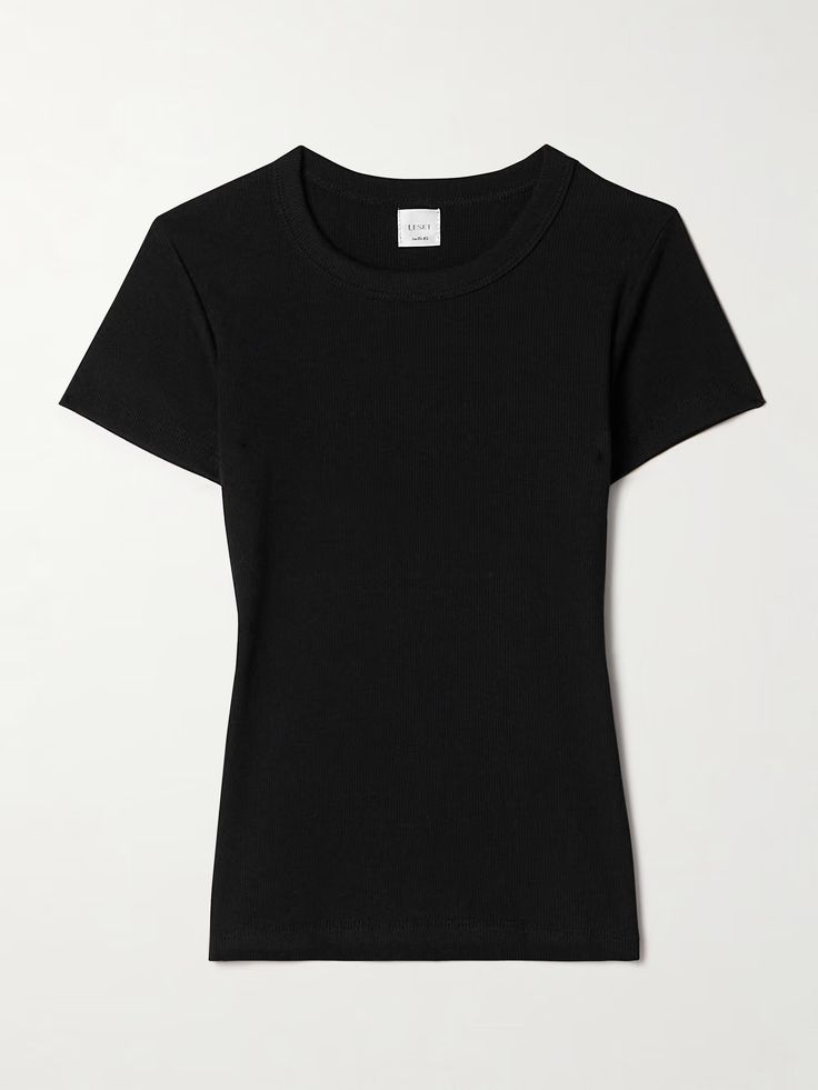 Shop LESET Kelly ribbed cotton-blend jersey T-shirt, Explore the latest LESET women's collection today on NET A PORTER Become A Fashion Designer, Outfit Formulas, Raffia Bag, Fit Ideas, Black Rib, Ski Wear, Jersey T Shirt, Net A Porter, Jeans Dress