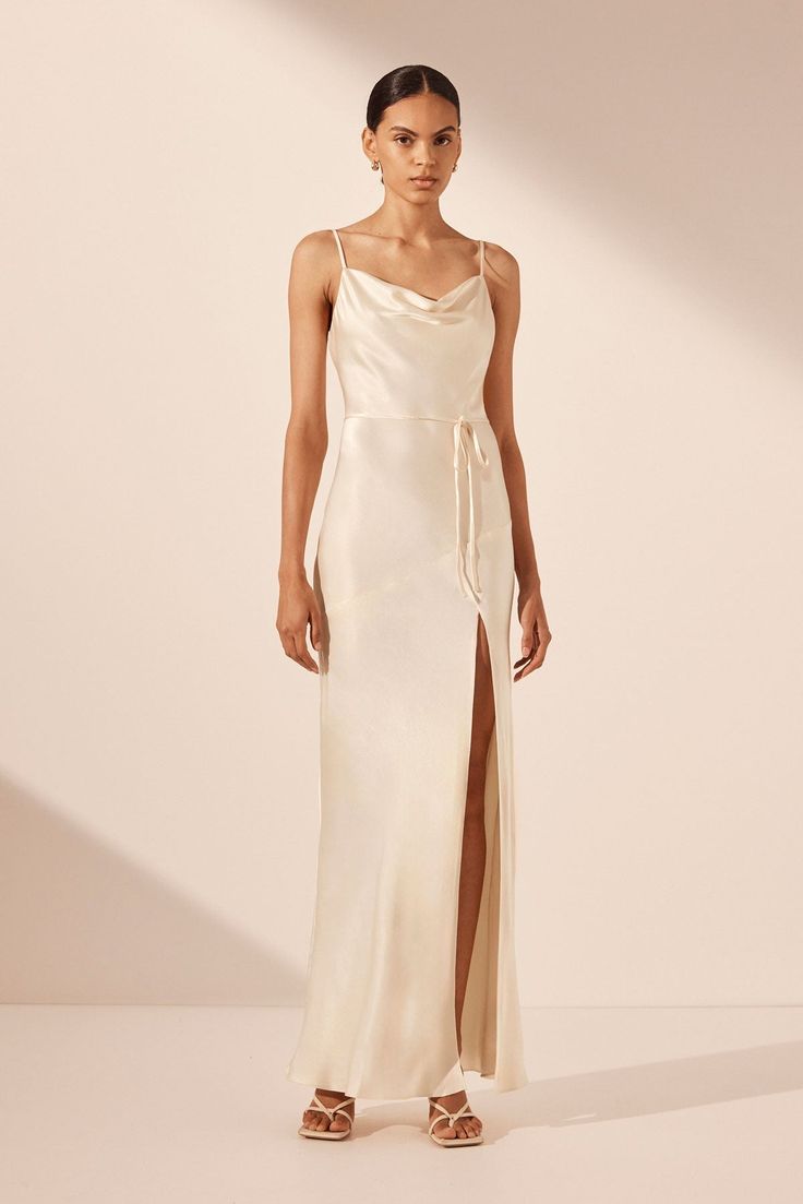 La Lune Bias Cowl Maxi Dress | Cream | Dresses | Shona Joy Shona Joy La Lune, Shona Joy Dress, Cowl Dress, Shona Joy, Cream Dress, Satin Finish, Silk Dress, Wedding Inspo, Chic Style