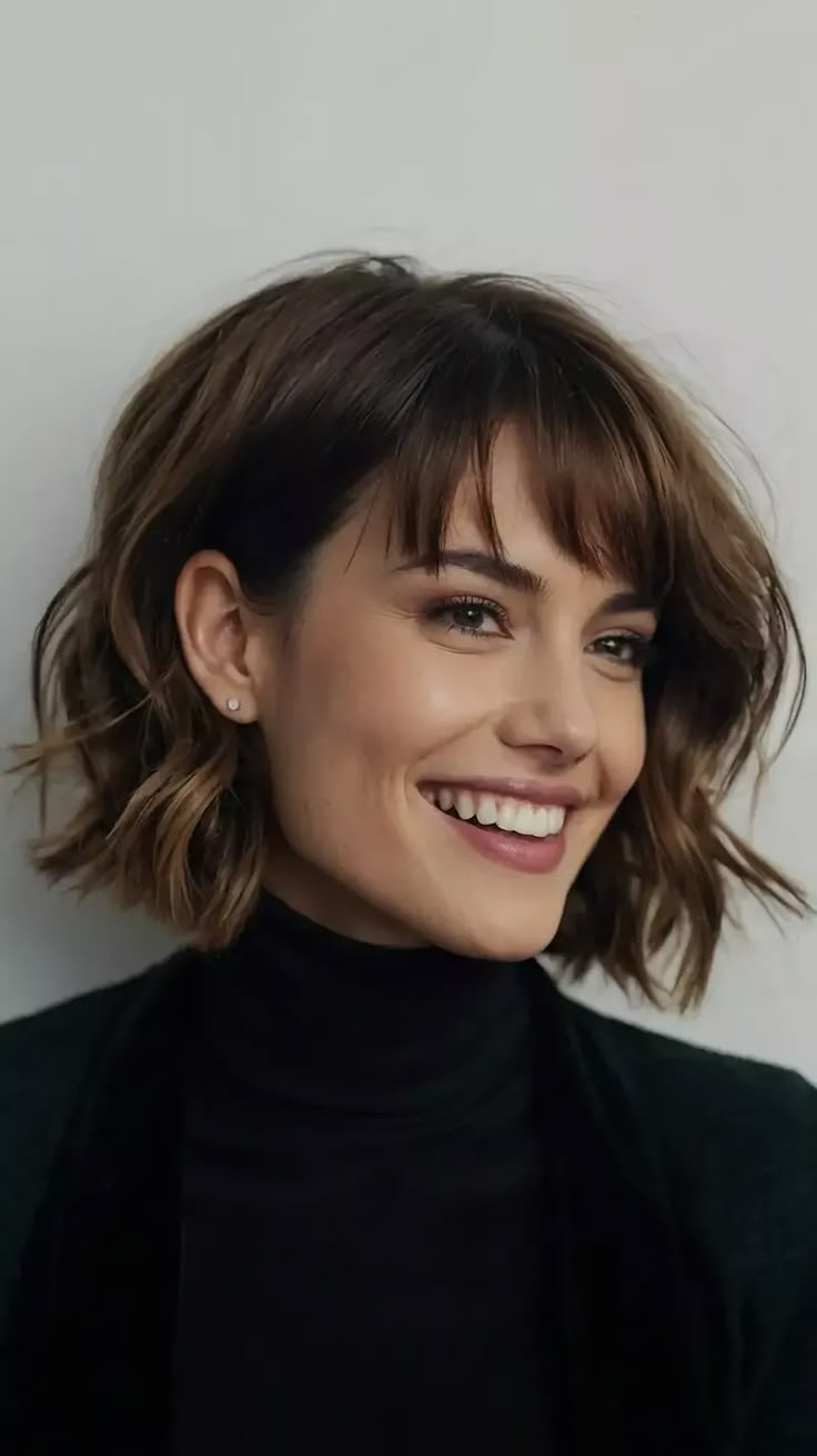 Medium Length Haircut Bangs Round Faces, Short Bob With Bangs Hairstyles, Short Haircuts For Women With Bangs, Short Bob Cut With Bangs, Bob With Bangs Round Face, Short Hair Ideas For Women, Short Hairstyle Women Round Face, Women With Round Faces, Hair Ideas For Women