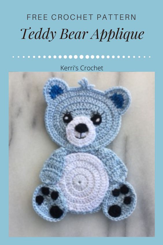 a crocheted teddy bear applique with the text free crochet pattern