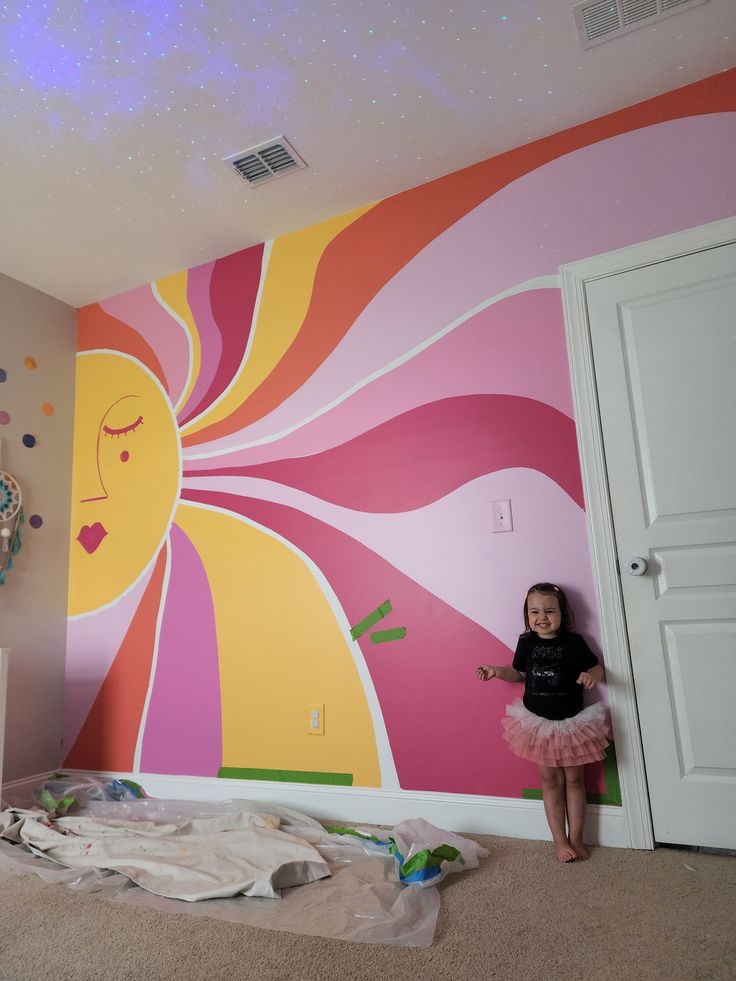 Groovy Bedroom, Groovy Room, How To Start Painting, Wall Painting Ideas, Wall Murals Diy, Kids Room Murals, Painting Walls, Room Wall Painting, Start Painting