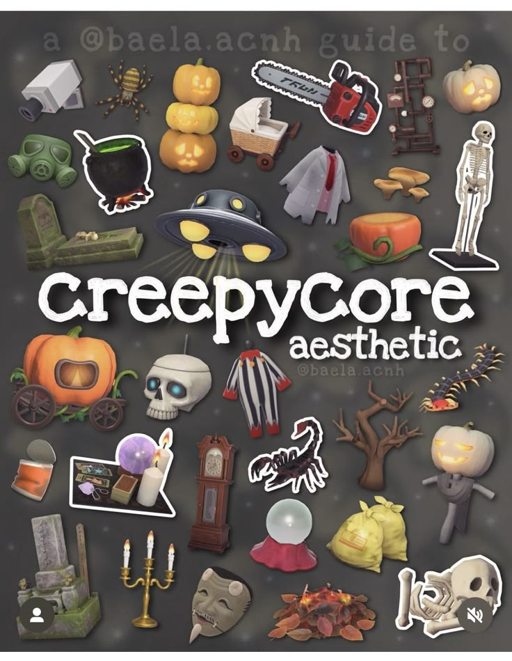 the book cover for creepy core aesthetic, with various halloween items and decorations on it