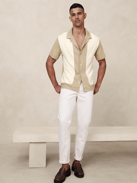 Luxury-Touch Stripe Polo | Banana Republic Party Outfit Night Club Men, Mens Italian Fashion, Beach Night Outfit, Summer Cocktail Attire, Wedding Guest Outfit Men, European Mens Fashion, Outfit Night Club, Vacation Outfits Men, Cocktail Attire Men