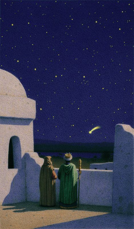 two people sitting on a wall looking at the stars in the sky above them,