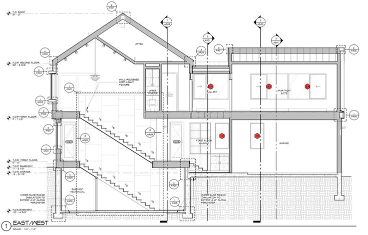 an architectural drawing of a house with stairs