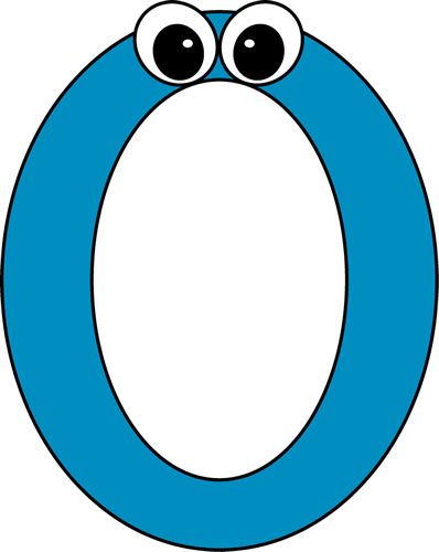 the letter o has eyes and is blue