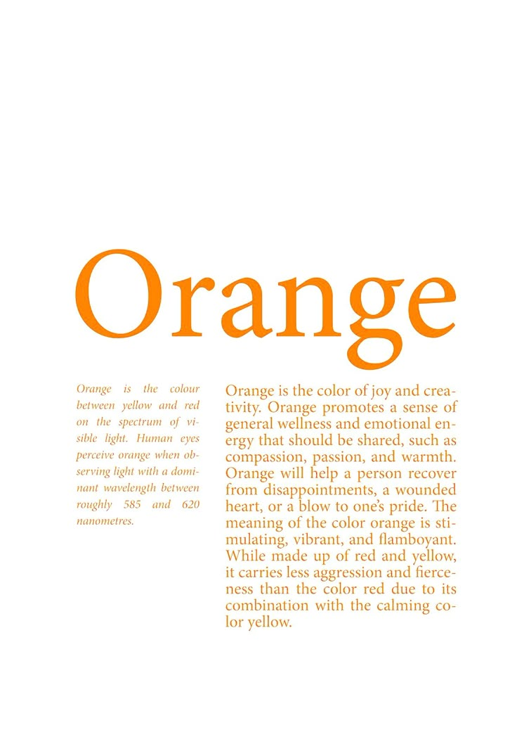 an orange and white poster with the words orange written in bold orange letters on it