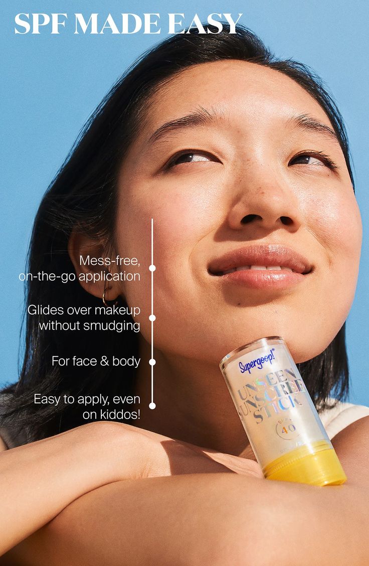 What it is: A 100% invisible sunscreen stick for on-the-go, clear sun protection that helps reduce the appearance of oil and glides seamlessly over makeup.What it does: This mess-free sunscreen stick brings the fan-favorite Unseen Sunscreen magic into a portable, easy-to-apply stick. With an expertly crafted formula that helps reduce the appearance of oil and shine, this sunscreen stick delivers a natural finish and powerful sun protection with no white cast! The velvety, invisible formula glide Sunscreen Campaign, Skin Icon, Supergoop Unseen Sunscreen, Unseen Sunscreen, Over Makeup, Coco Beach, Sunscreen Stick, Bamboo Extract, Sunscreen Spf 50