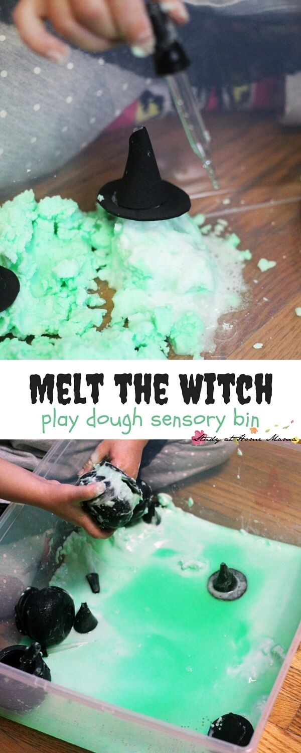 kids are playing with play dough in the kitchen and making witch hats out of clay