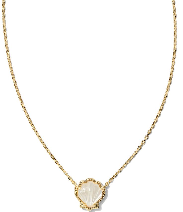 From Kendra Scott, the Brynne Shell Short Pendant Necklace features:Short pendant necklace14K gold over brass Lobster clasp w/single adjustable slider bead closureApprox. 19" length Imported. Shell Kendra Scott, Every Jules Jewelry, Kendra Scott Shell Necklace, Beachy Products, Summer Jewlery, C Necklace, Cute Necklaces, Short Pendant Necklace, Beachy Jewelry