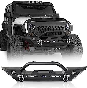 the front and rear bumpers of a jeep with an off - road tire guard