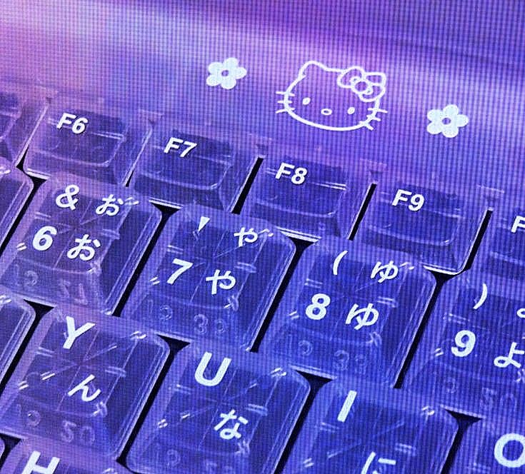 an image of a keyboard with hello kitty written on the keys and numbers below it