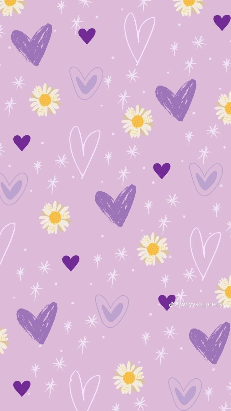 purple hearts and sunflowers on a pink background