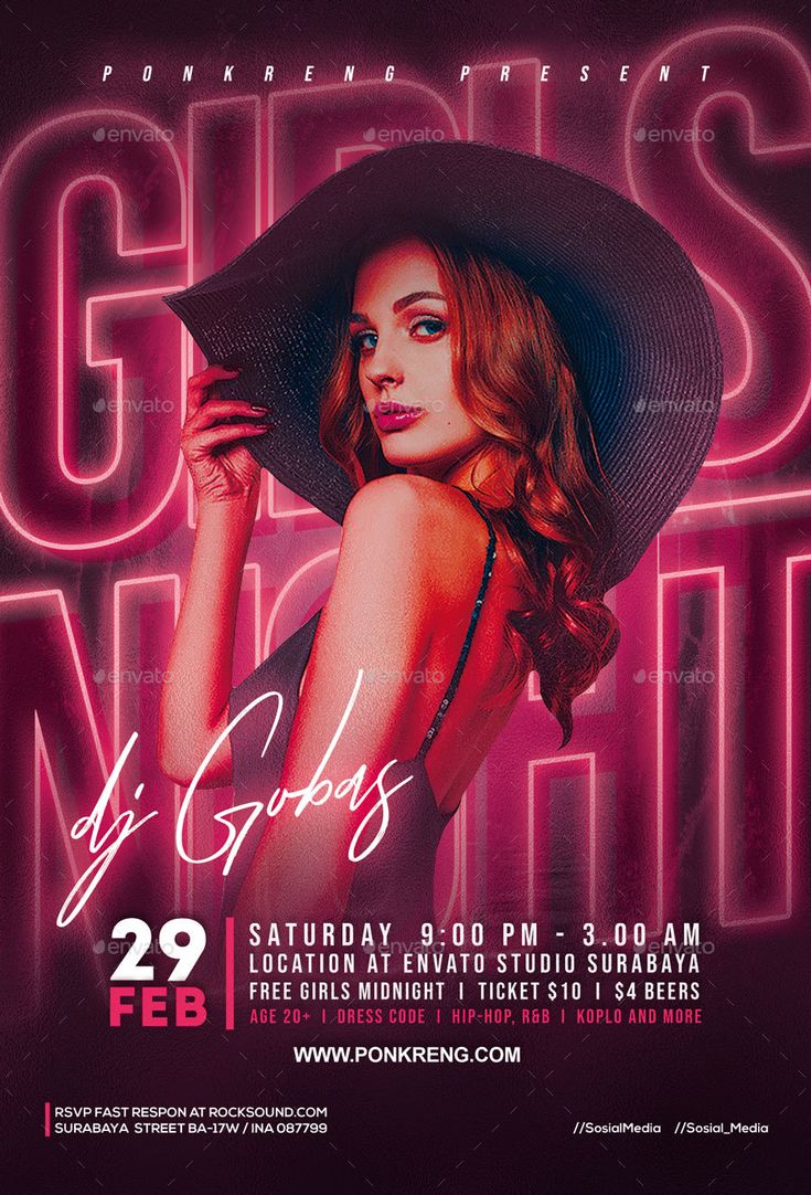 a flyer for a night club with a woman in a hat