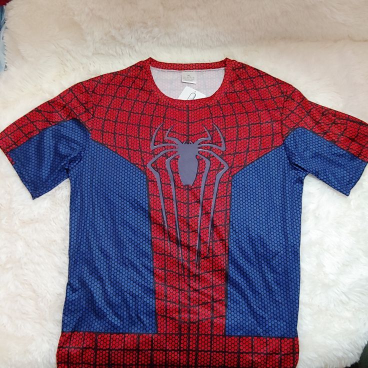 Spider-Man 3d Printed T-Shirt. Size: X-Large (Xl). Fits Like A Large (L) Color Scheme: Red, Blue, Black Material: 100% Polyester Blue Crew Neck Tops With Character Print, Red Character Print Short Sleeve Tops, Red Short Sleeve Tops With Character Print, Fitted Blue T-shirt With Character Print, Casual Blue Short Sleeve Sublimation Shirt, Casual Blue Short Sleeve Sublimation Design, Red Crew Neck Top With Sublimation Print, Fitted Blue Character Print T-shirt, Fitted Red Tops With Character Print