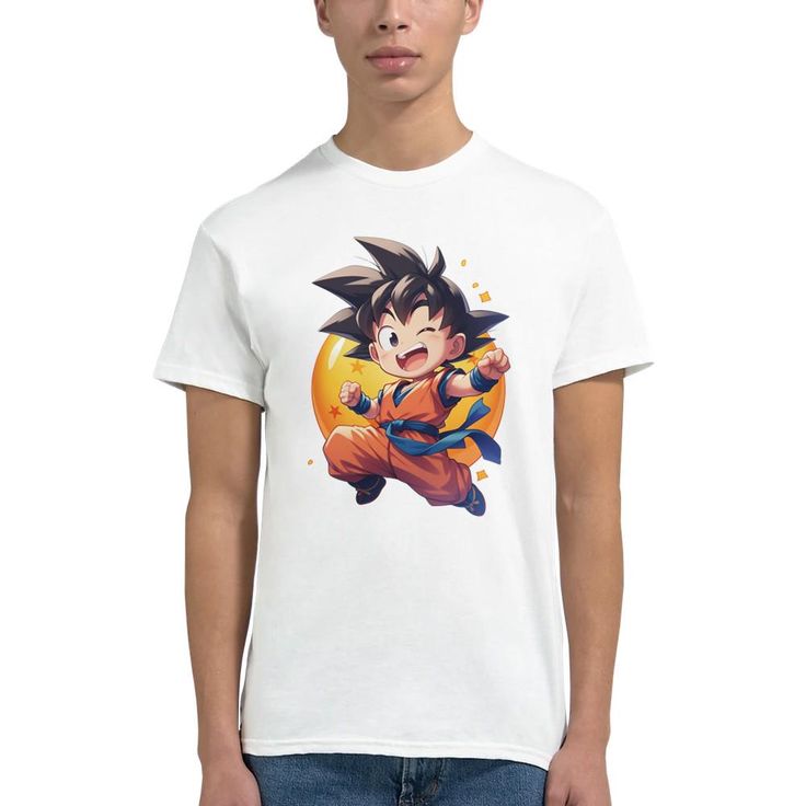 Take the power of Goku with you! 🐉💥 If you're a Dragon Ball fan, this Goku t-shirt is all you need to show off your Saiyan spirit. 🌟 With an awesome design and comfortable fit, you'll feel ready to go Super Saiyan at any moment! Premium Material: Made of 100% cotton, soft and breathable, ideal for keeping you comfortable on any occasion. Epic Design: Vibrant print of Goku in his iconic battle pose, capturing all the energy and power of the Saiyan warrior. Perfect sizes: Available in various s Pop Culture T-shirt With Front And Back Print, White Anime T-shirt With Sublimation Print, White Cotton T-shirt For Fan Events, White Anime Print T-shirt For Fans, Anime Print Fandom T-shirt With Crew Neck, Fandom Anime Print Crew Neck T-shirt, White Pre-shrunk Fandom T-shirt, Front Print Short Sleeve T-shirt For Fan Conventions, Anime Graphic Print T-shirt For Fan Gatherings