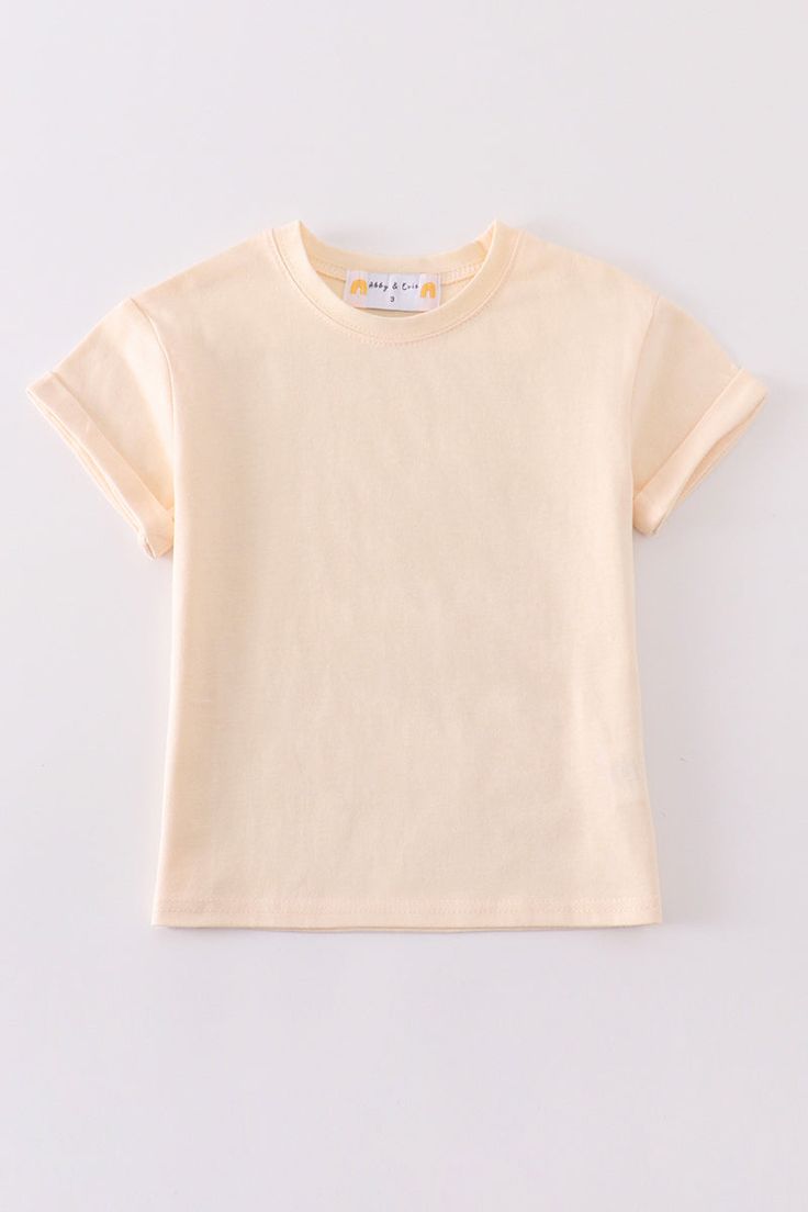 Get your basics on with this cream T-shirt. Versatile and comfortable, it's a must-have for any wardrobe. Dress it up or down, this T-shirt will keep you looking stylish and feeling great! 100%COTTON 900291 Casual Cream Short Sleeve T-shirt, Beige Relaxed Fit Plain T-shirt, Basic Cream T-shirt For Everyday, Casual Plain T-shirt For Spring, Basic Summer T-shirt, Beige Graphic Tee For Summer, Cream Solid Color Top For Spring, Beige Cotton T-shirt For Summer, Cream Graphic Tee With Crew Neck