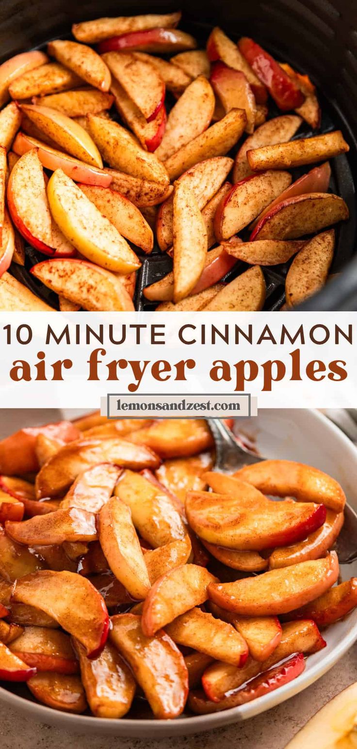 an air fryer filled with apples and cinnamon in the process of cooking them for dinner