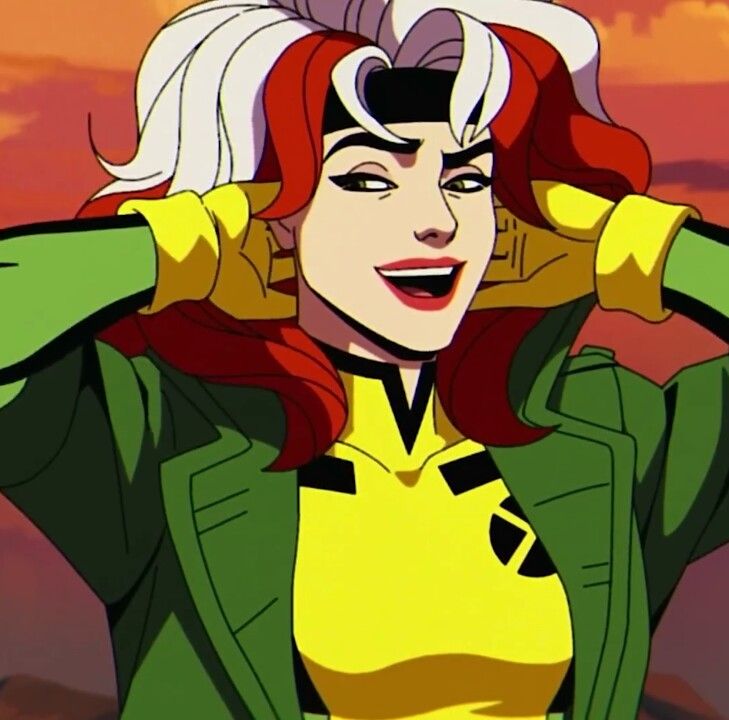 an animated woman with red hair and green jacket holding her hands to her ears while looking at the camera