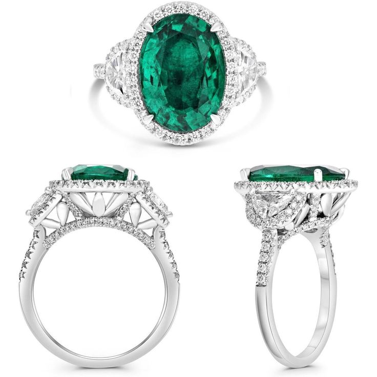 Roman & Jules Platinum Oval Emerald Ring Elegant Emerald Ring With Halo In Cubic Zirconia, Elegant Emerald Cubic Zirconia Ring With Halo, Formal Emerald Ring With Halo And Round Cut, Elegant Emerald Halo Ring With Cubic Zirconia, Formal Emerald Ring With Halo, Gia Certified Oval Diamond Ring In Diamond White, Formal Emerald Halo Ring With Round Cut, Elegant Gia Certified Marquise Wedding Ring, Emerald Ring With Diamond Halo Design