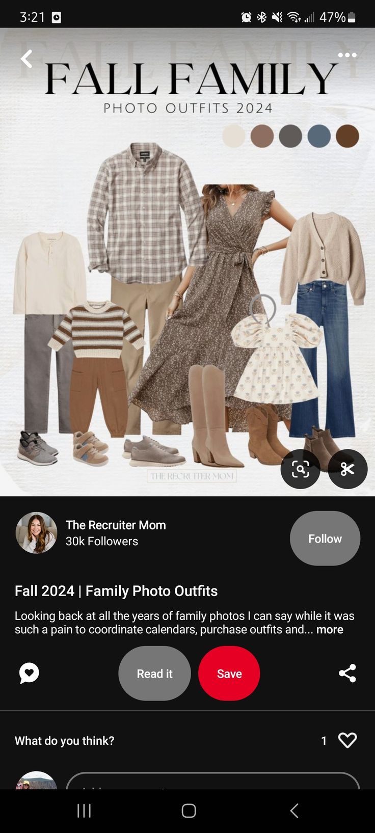 an image of some clothes and shoes on a cell phone with the text fall family photo outfits