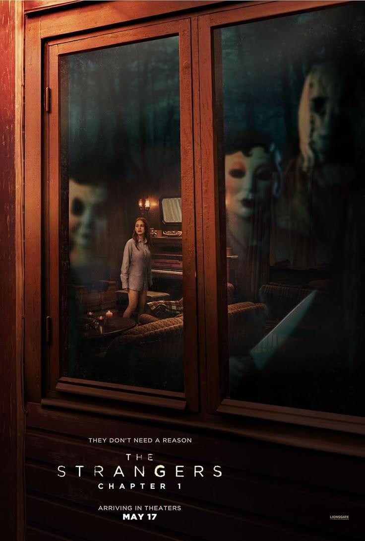 a poster for the movie strangers, featuring two women in front of an open window