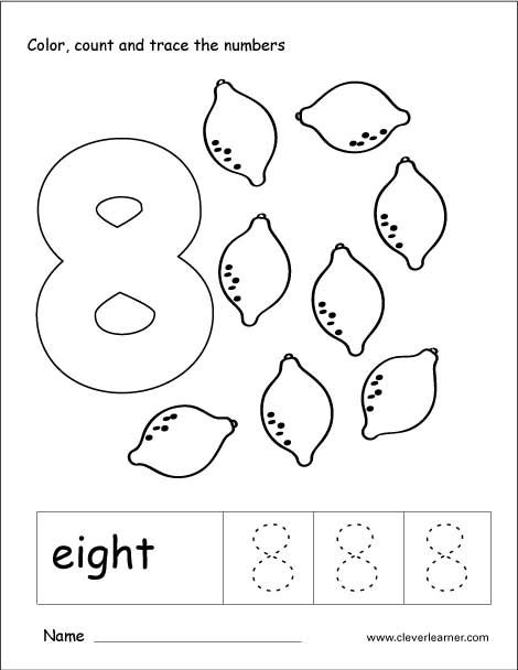 the numbers eight and eight with leaves on it coloring page for children to learn how to write