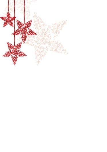 red and white stars hanging from strings on a white background with space for your text