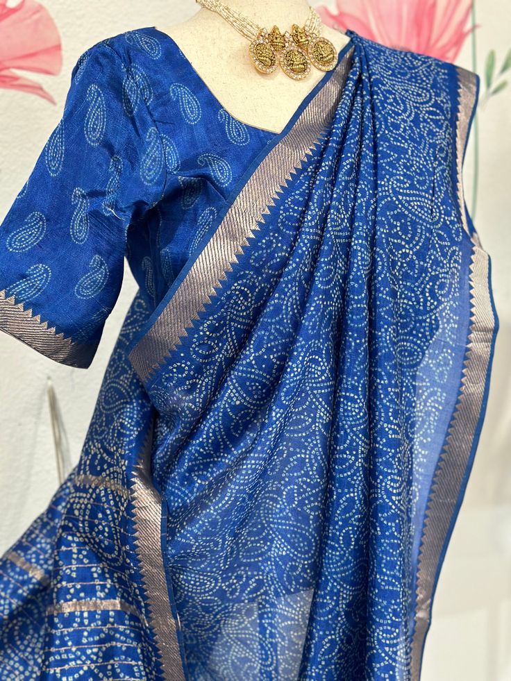 Screen Printed(handmade process) mangalagiri handloom silk saree with blouse fall and pico done blouse size 36-40 Festive Cotton Pre-draped Saree With Block Print, Festival Cotton Silk Pre-draped Saree With Unstitched Blouse, Traditional Block Print Cotton Silk Pre-draped Saree, Indigo Chanderi Traditional Wear For Diwali, Handloom Slub Silk Pre-draped Saree For Diwali, Diwali Indigo Chanderi Traditional Wear, Designer Handloom Chanderi Pre-draped Saree, Blue Unstitched Slub Silk Blouse Piece, Blue Block Print Tussar Silk Saree