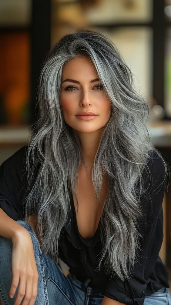 Embrace your natural beauty with these 24 fabulous grey hair colors that will make you look gorgeous! Discover the best haircuts for older women, from chic pixie cuts to elegant long layers and stylish bobs. Save this pin for later and click to explore more stunning ideas and similar styles! Reverse Frosting For Gray Hair, Gray Hair Brown Eyes, New Hairstyle For Men, Long Hair Older Women, Long Silver Hair, Silver Haired Beauties, Hair Half Up Half Down, Granny Hair, Gorgeous Gray Hair