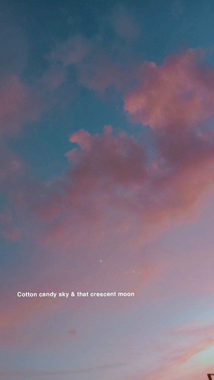 an airplane is flying in the sky at sunset with a quote above it that says cotton candy is that crescent moon