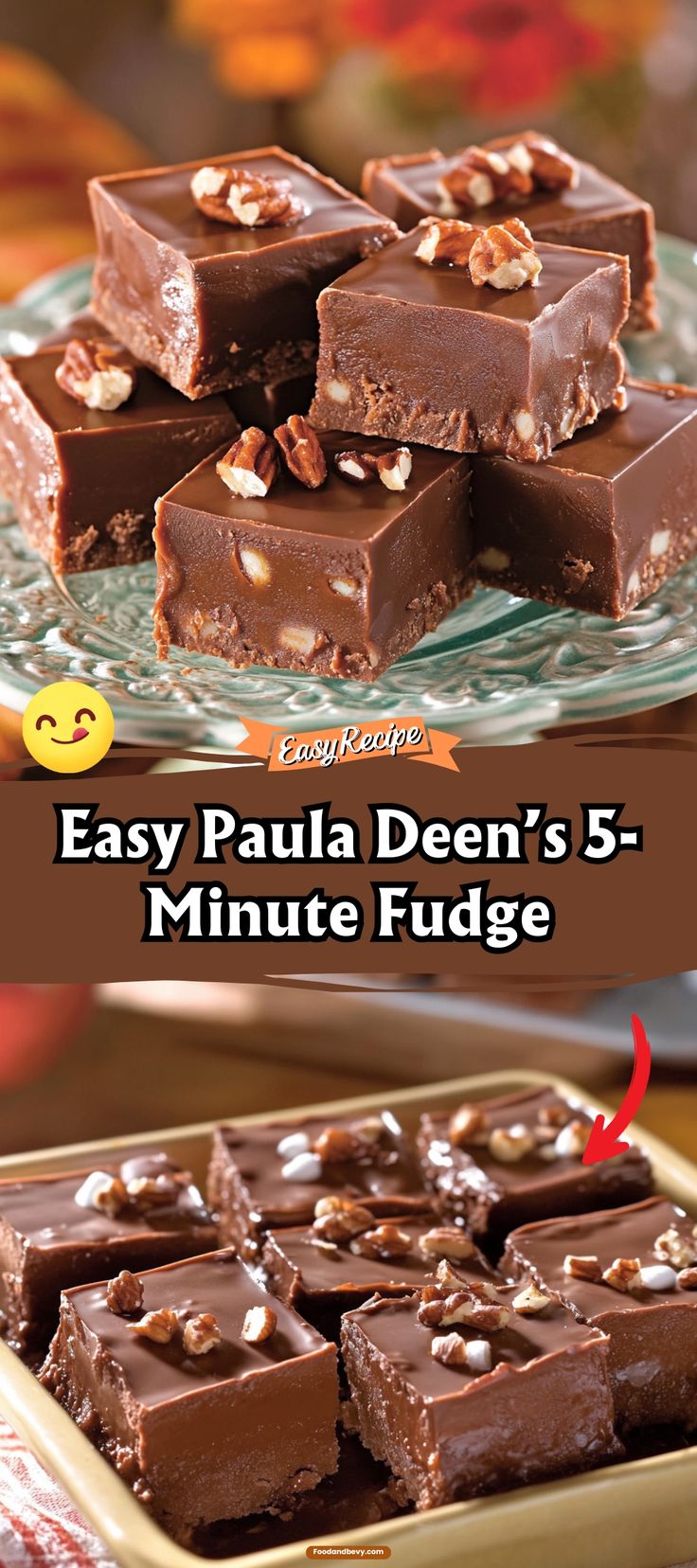 chocolate fudge bars stacked on top of each other with text overlay that reads easy paul dean's 5 - minute fudge