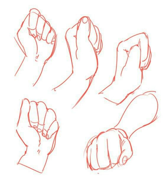 hand gestures drawn in red pencil on white paper