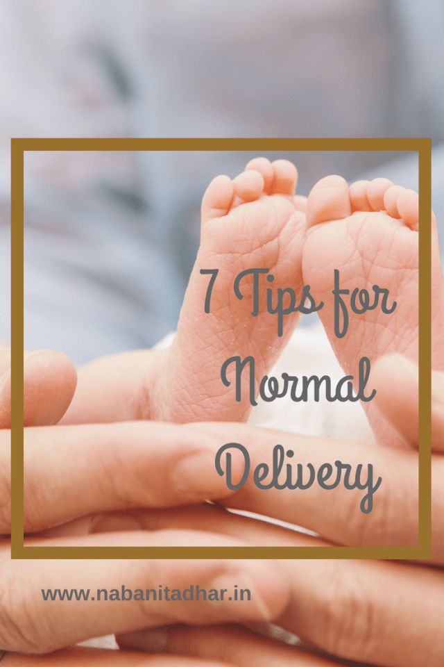 hands holding a baby's feet with the words 7 tips for normal delivery